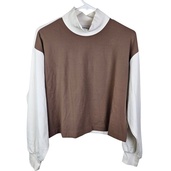 Athleta Venice Color Block Cropped Relaxed Sweatshirt Taupe Cream Size Small - Picture 10 of 10